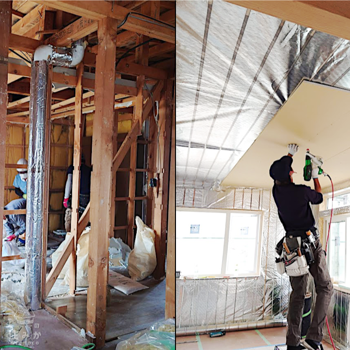 アクセント使いの木目が映えるお家 工事風景